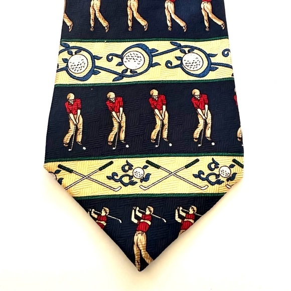 Robert Stock Men’s Golf Tie Navy Blue and Yellow Size O/S - Picture 2 of 5